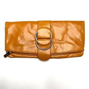 Hobo Leather Fold Over Zip Top Clutch Bag